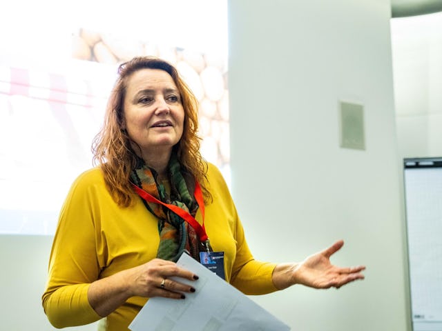 Werkplektrainer Karen Visser tijdens haar workshop. Foto: Cor Salverius